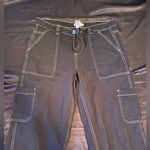 Garage pants with white stitching